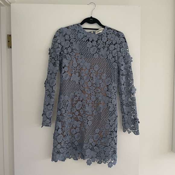 Self Portrait 3D Floral Lace Dress Dove Grey Size 4 - Picture 2 of 5